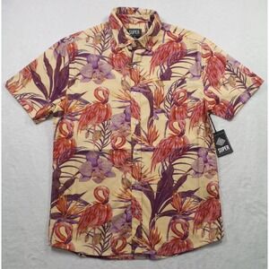 Super Massive Shirt Mens Size Small Multicolor Button Down Short Sleeve Flamingo
